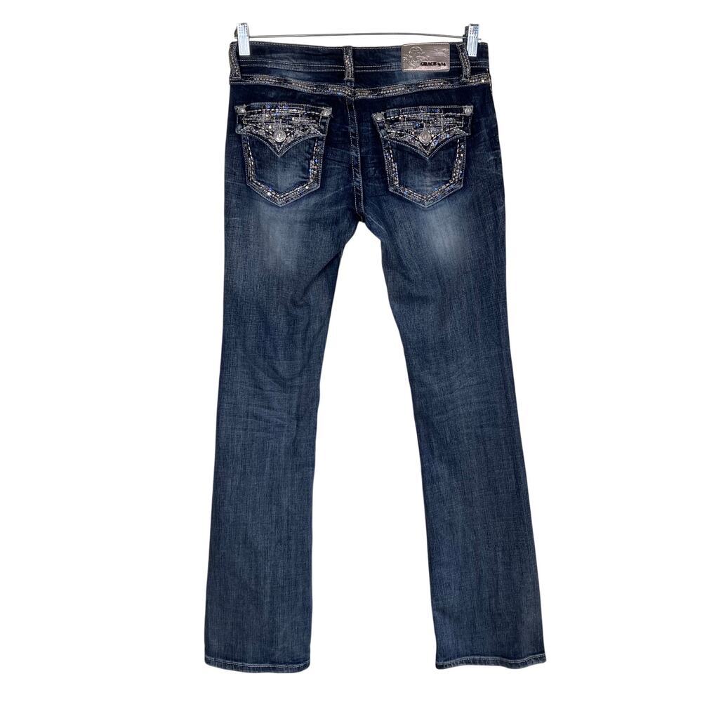 Grace In La Sz 29 Flap Pocket Embellished Embroidered Low Rise Bootcut Jeans - Picture 6 of 16
